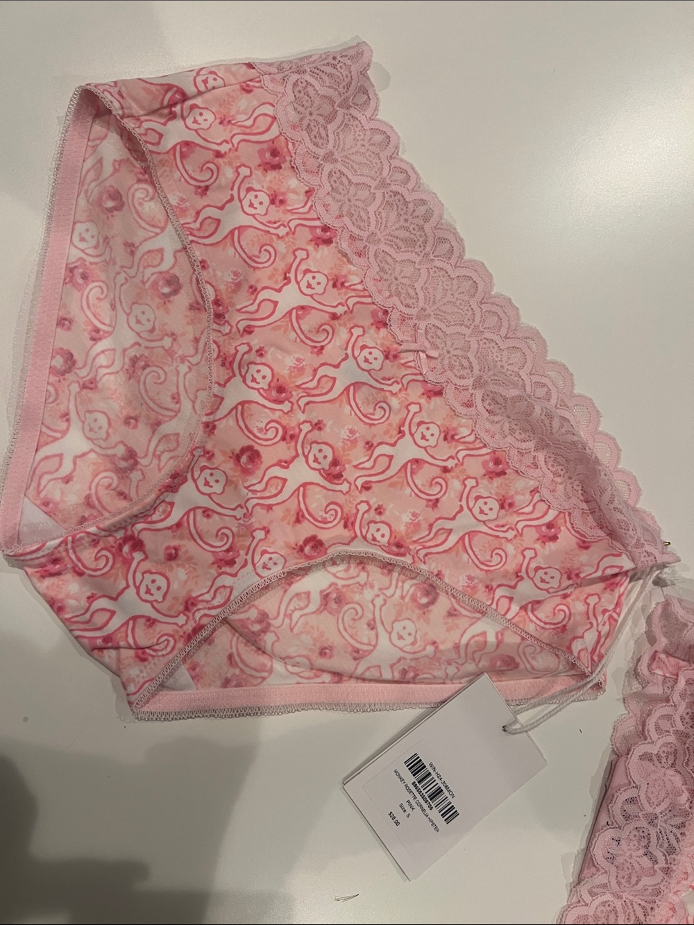 Roller Rabbit Pink Floral & Monkey Print Lace Bikini Panty